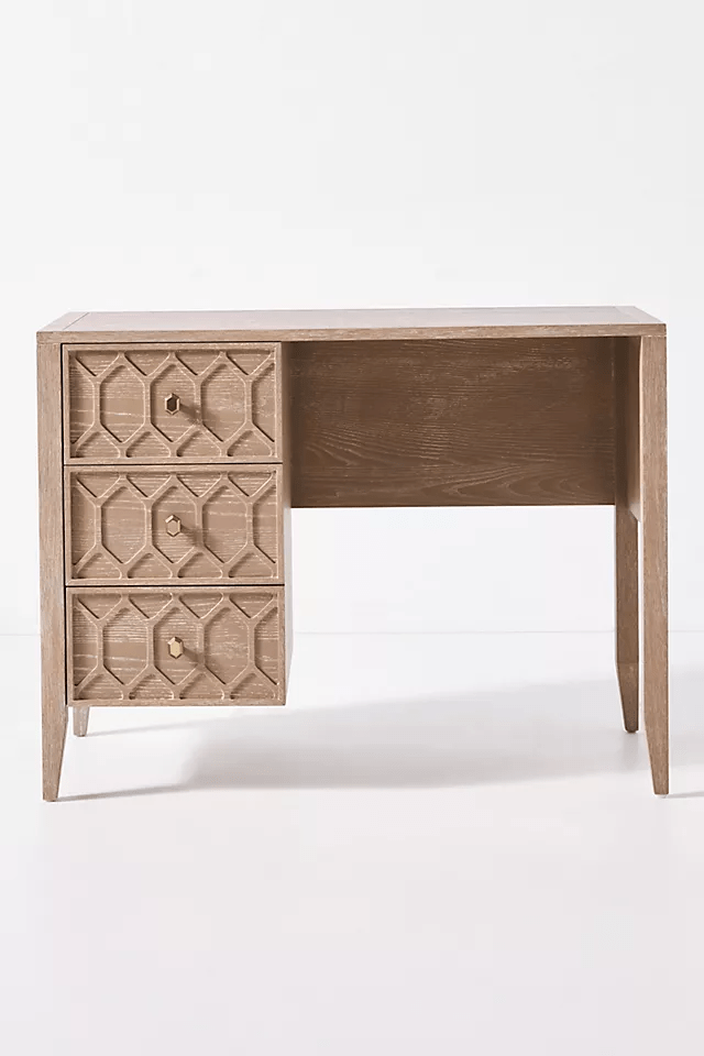 Hand Carved Textured Trellis Work Desk - Solid Wood Laptop Desk for Home Office, Study & Workspace - Ergonomic Computer Writing Table for Remote Work & Online Classes