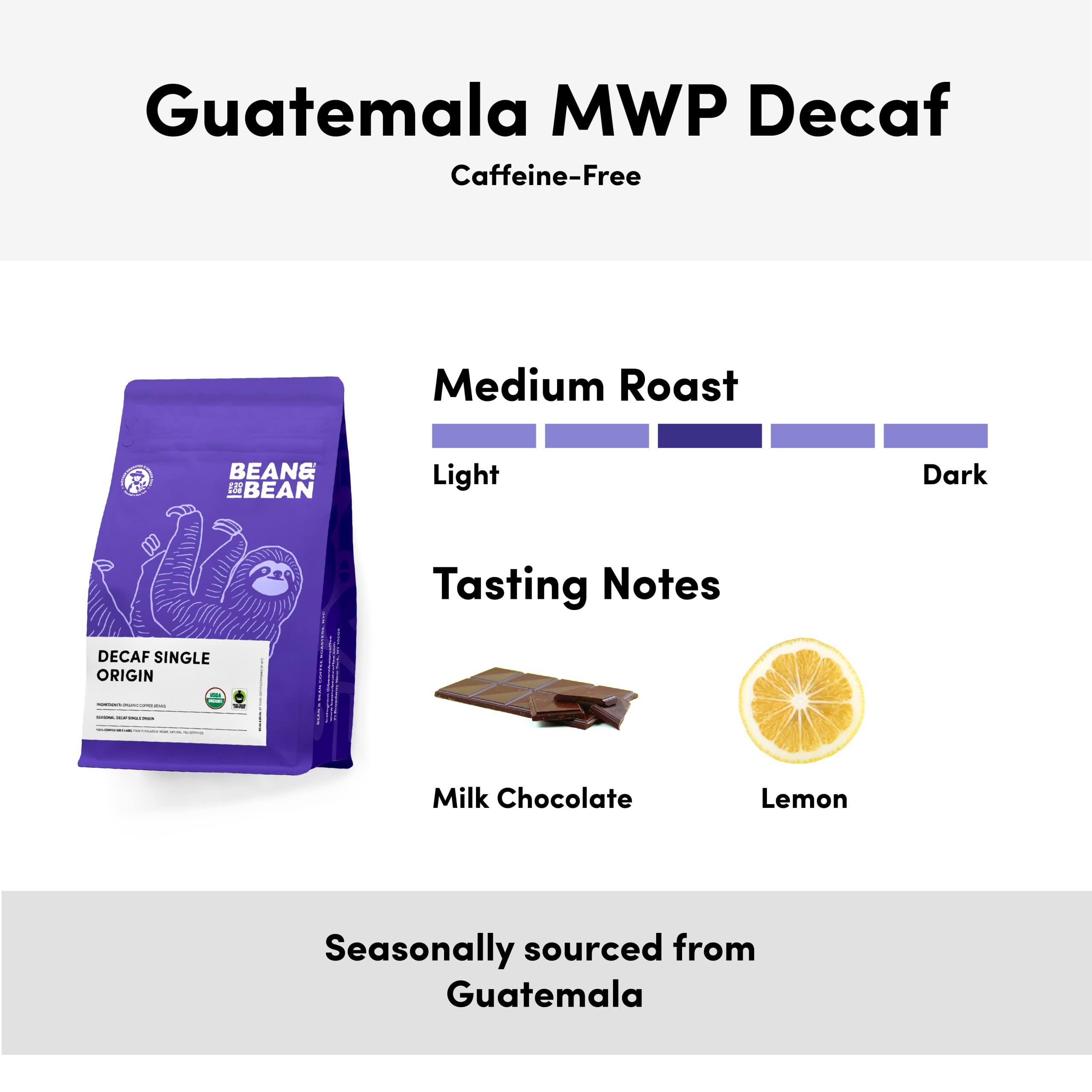 Organic Decaf Single Origin Coffee Beans - Mild & Smooth Fair Trade Decaffeinated Whole Bean Coffee, 11oz - Perfect for Morning Brews & Afternoon Relaxation