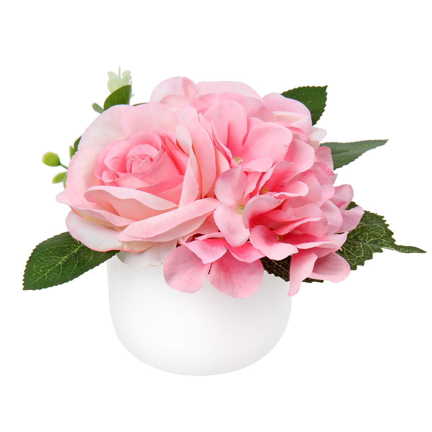Artificial Flowers in Pot - Faux Potted Plants for Home, Farmhouse & Office Decor - Pink Floral Arrangement in Vase for Table Centerpieces, Shelf Display (Perfect for Weddings, Living Room & Desk Decorations)