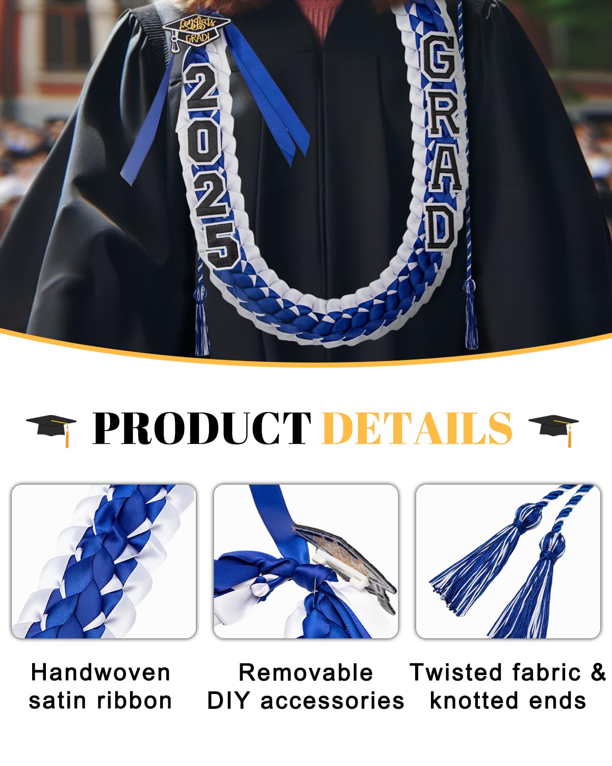 ALKB Graduation Leis with Honor Cord - Class of 2025 Graduation Gifts for Men & Women - Perfect for Commencement Ceremonies, Grad Parties & Photo Props