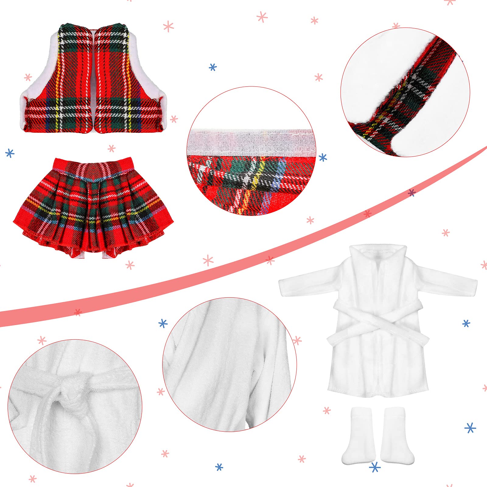 Sumind 10-Piece Christmas Doll Clothes Set - Santa Outfit, Plaid Skirt, Nightgown, Sleeping Bag, Scarf & Socks for 18