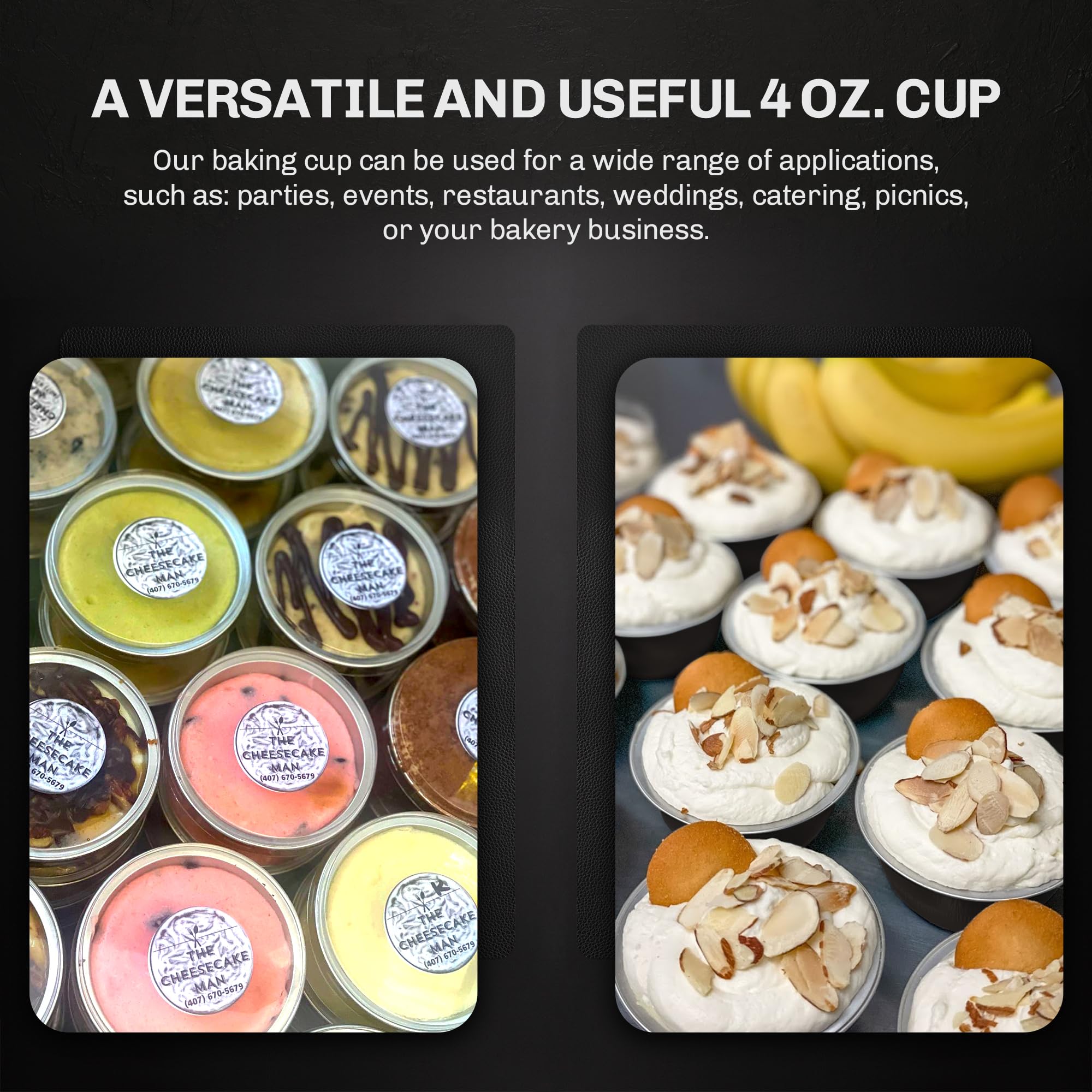 KitchenDance 4oz Disposable Aluminum Baking Cups with Lids - 500 Pack Black Foil Pans for Creme Brulee, Flan, Cupcakes & Desserts - Perfect for Home Baking, Party Catering & Restaurant Use