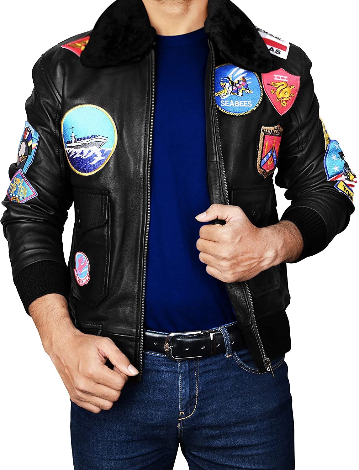 Men's USAAF Aviator Pilot G1 Bomber Jacket with Fur Collar - Brown Leather Flight Jacket Inspired by Top Gun | Perfect for Aviation Enthusiasts, Cosplay & Winter Fashion