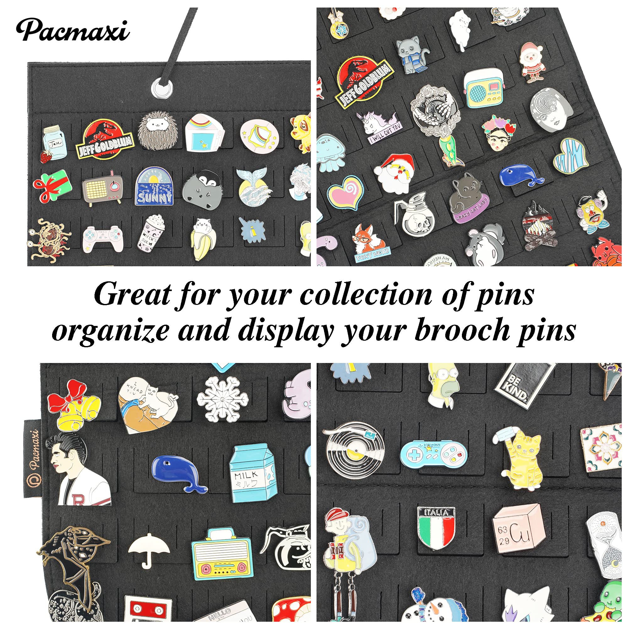 PACMAXI Hanging Brooch Pin Organizer - Display & Storage Case for 96 Pins - Jewelry Collection Holder - Perfect for Brooches, Lapel Pins & Badges (Black, Small) - Ideal for Home, Travel & Gift Organization