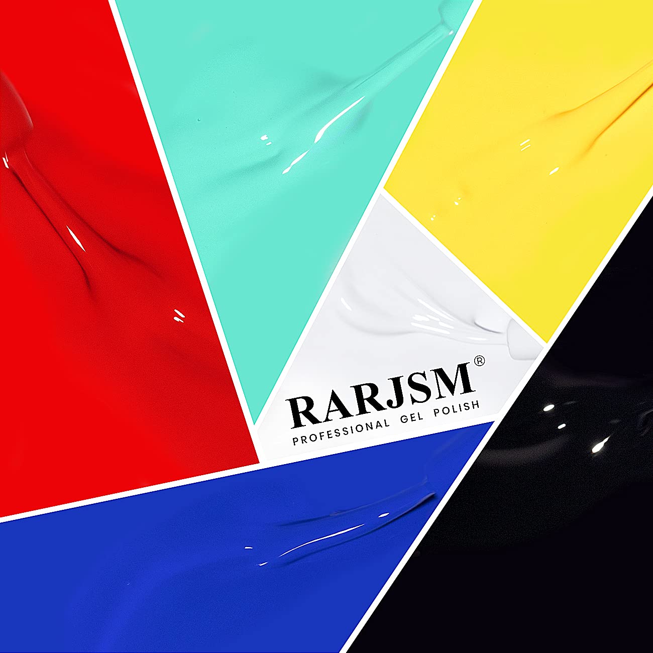 RARJSM 6-Piece Gel Nail Polish Set - Black, White, Red, Blue, Green & Yellow UV/LED Curing Nail Art Pens for DIY Geometric 3D Designs | Perfect for Salon Professionals & Home Manicures
