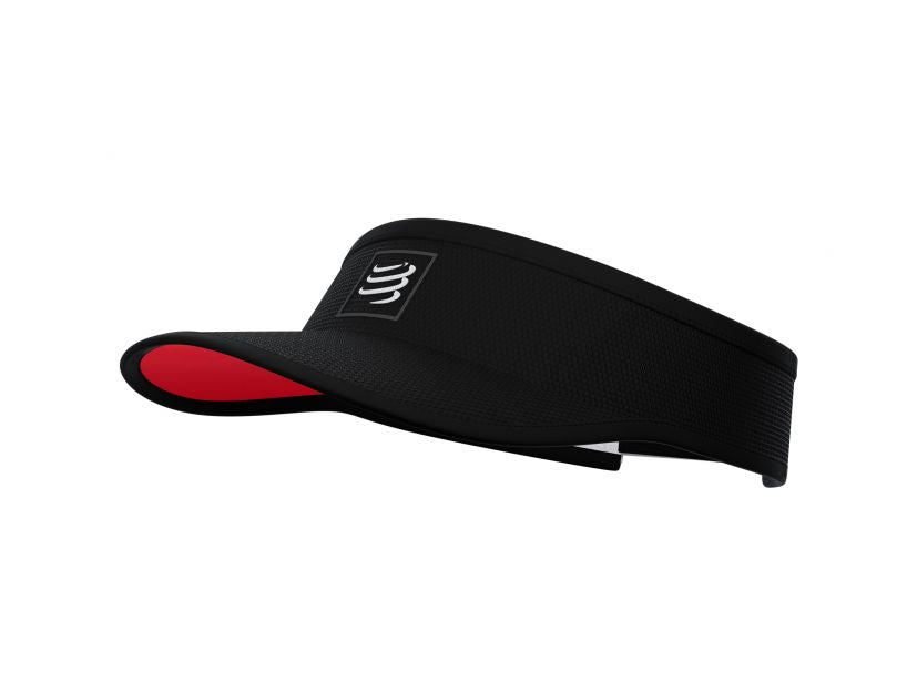 Compressport Unisex Running Visor - Breathable Sports Hat for Men & Women, Black/Red (CU00054B_906_0TU) - Perfect for Running, Cycling, Hiking & Outdoor Activities