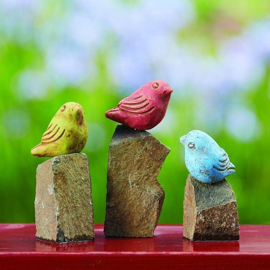 Mini Birds On Rocks Stone Statues - Handcrafted Garden Decor for Outdoor & Indoor Use - Perfect for Patio, Yard, Home Decoration