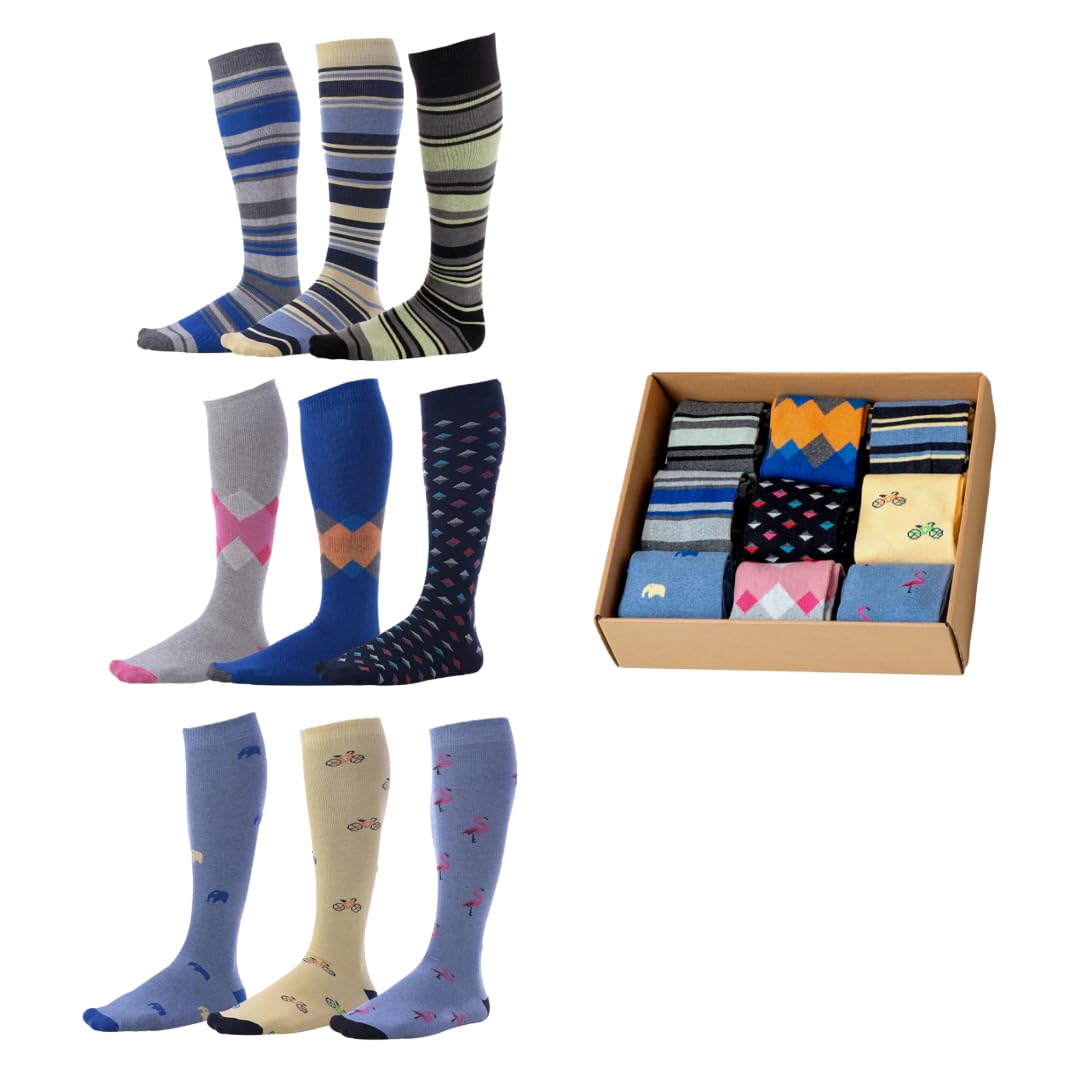 Premium Cotton Over the Calf Dress Socks for Men (9-Pack) | Stay-Up Long Socks for Business & Formal Wear | Comfortable Office & Wedding Socks