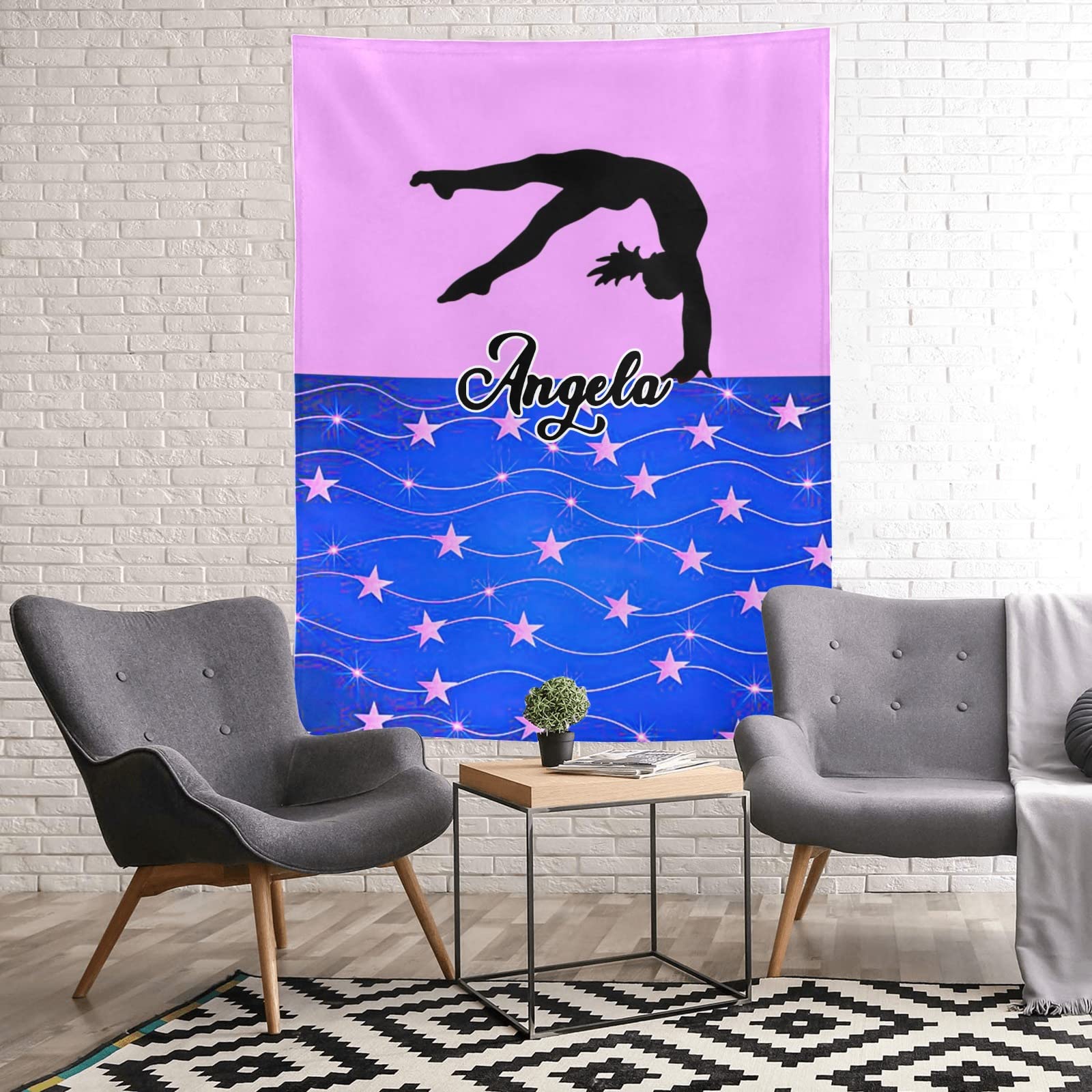 Custom Personalized Pink Star Gymnastic Girl Fleece Blanket with Name - 50x60 Inch Soft Throw Blanket for Bed, Sofa, Wedding Gifts - Perfect for Cozy Nights, Birthday Presents & Home Decor