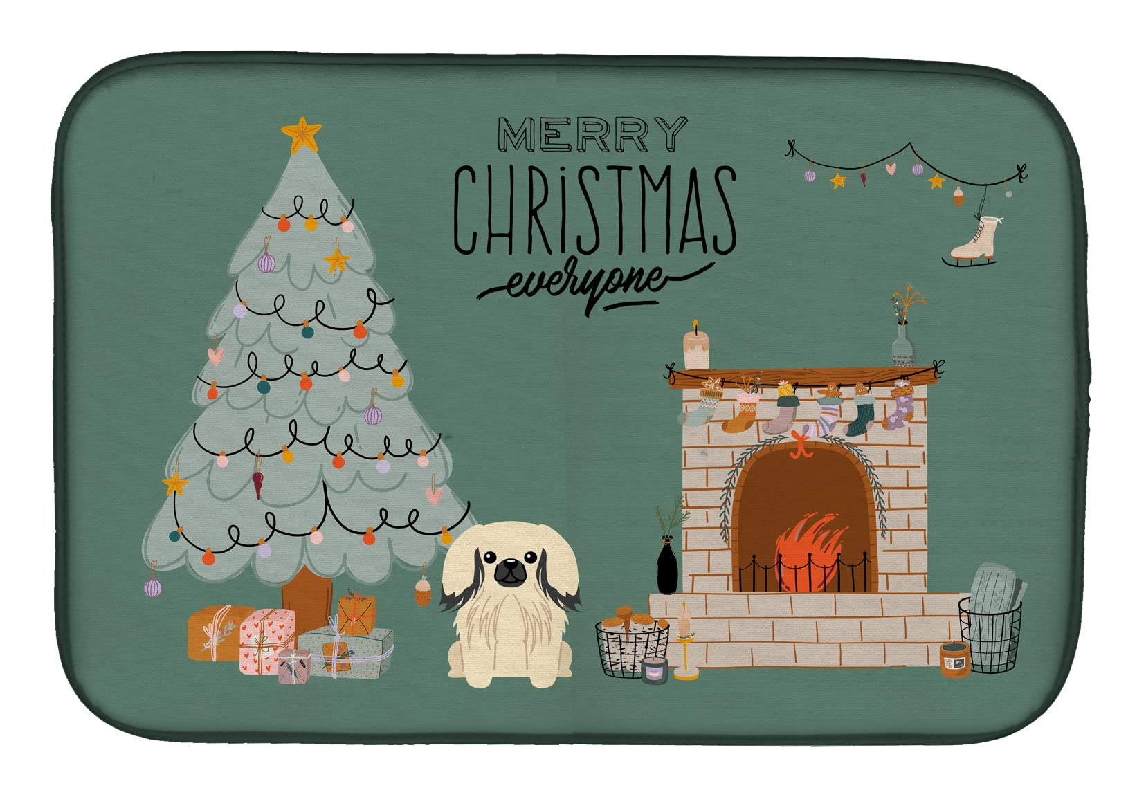Pekingese Christmas Dish Drying Mat - Absorbent Kitchen Counter Pad, 14x21