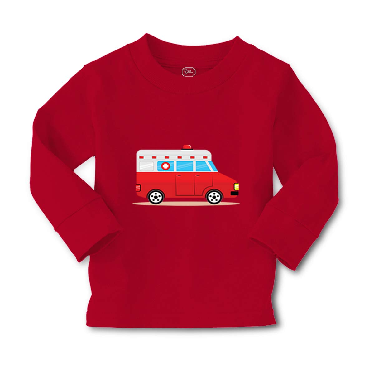 **Boys & Girls Long Sleeve T-Shirt with Ambulance Car Print - 100% Cotton Kids Casual Top for School, Play & Everyday Wear**
