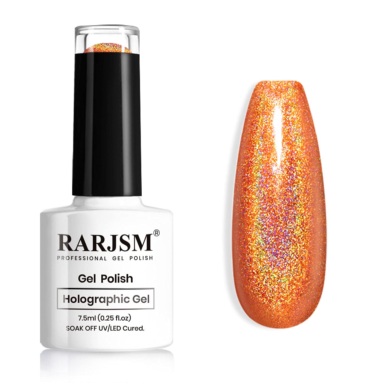 RARJSM Holographic Nail Polish - Classic Orange Soak Off UV LED Gel Polish for Nail Salon & DIY at Home | Long Lasting & High Shine Nail Art Design | Perfect for Parties, Weddings & Special Occasions