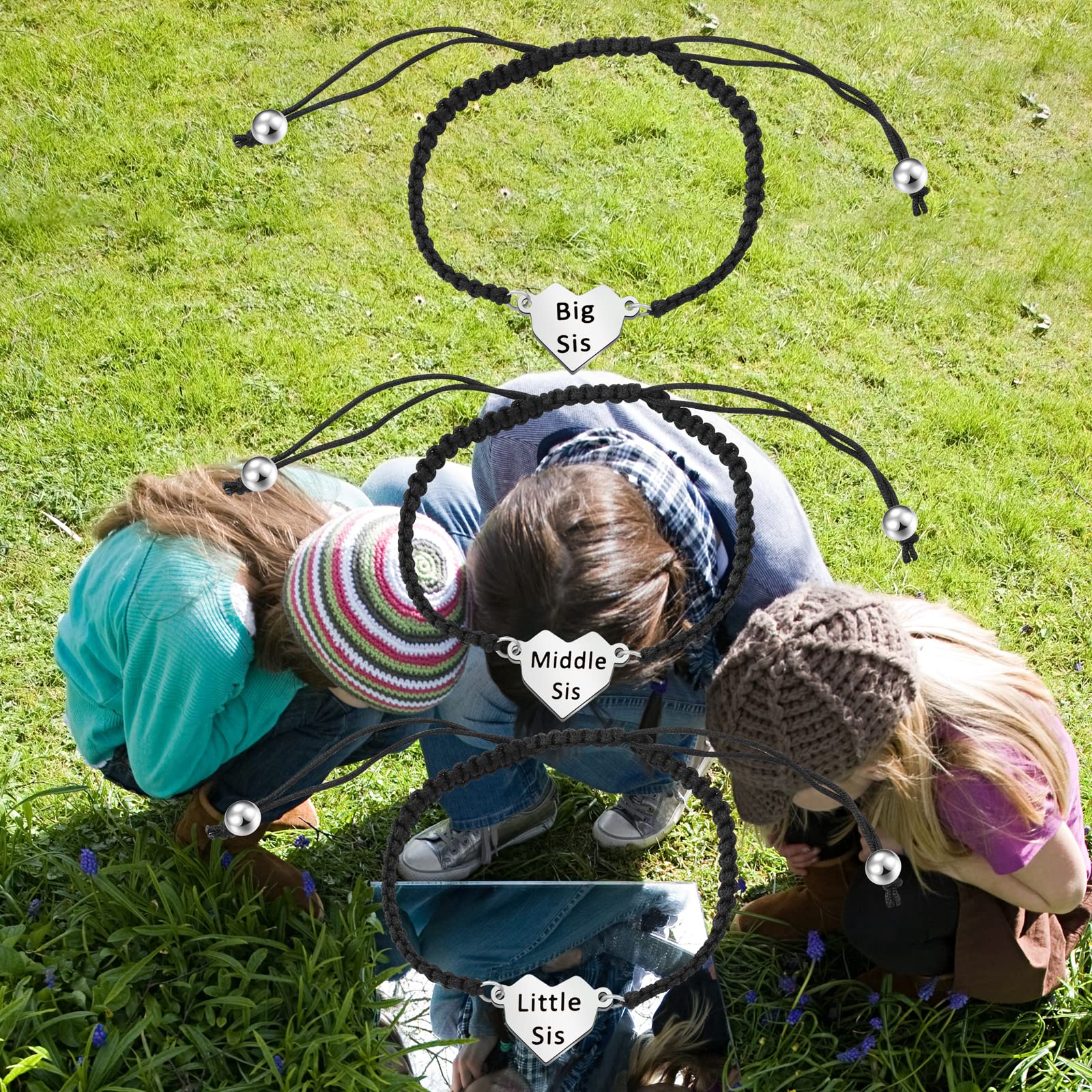 Sister Gift Bracelet Set - Heart Pendant for Big, Middle & Little Sis | Best Friend Present for Birthdays & Anniversaries