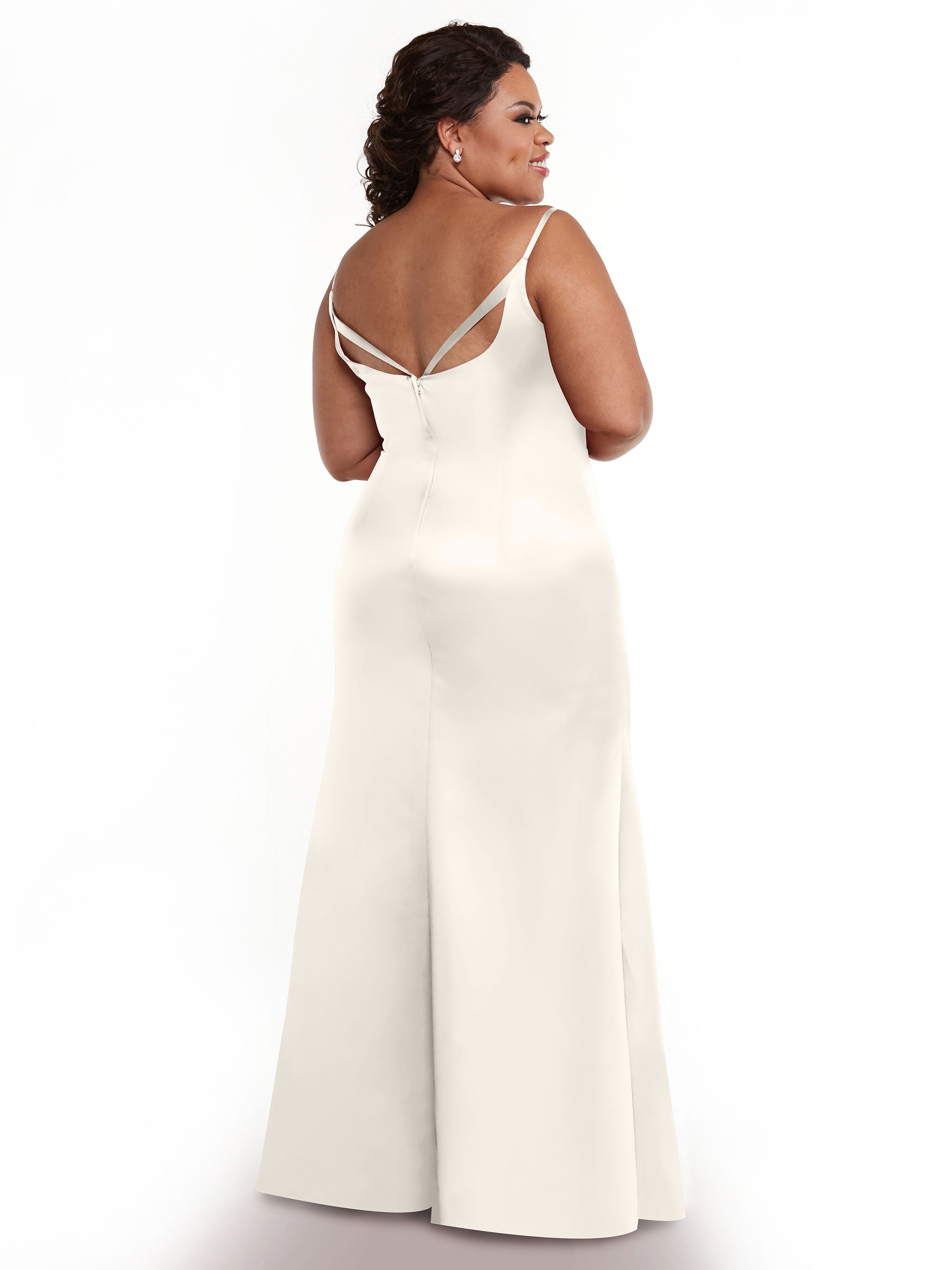 Elegant 80132 Fit and Flare Satin Bridesmaid Dress with Thigh High Slit - Perfect for Weddings, Proms, and Formal Events