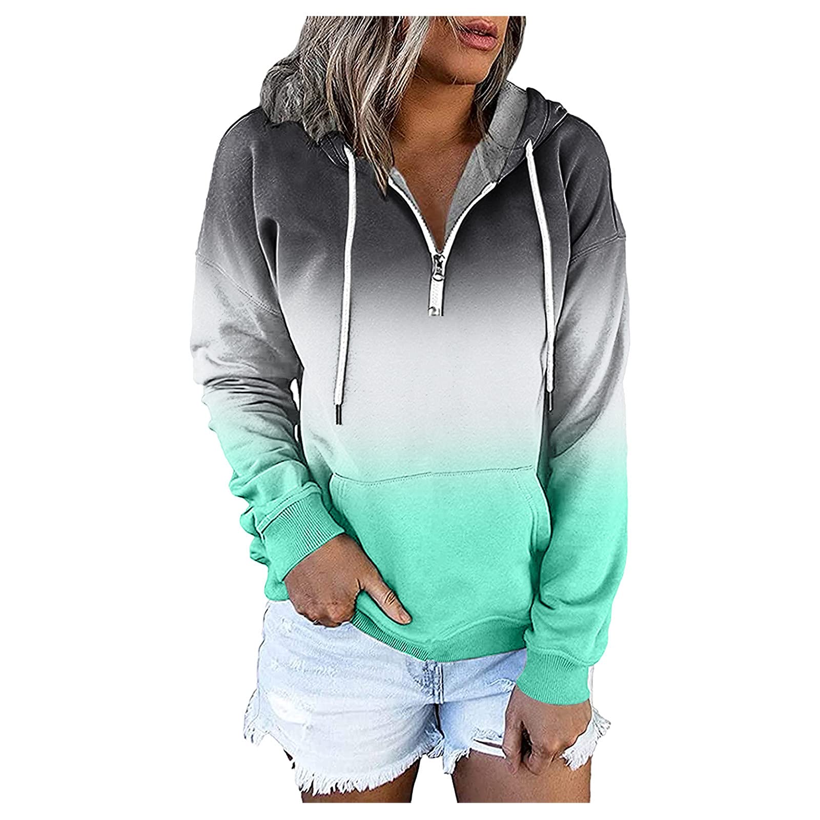 Women's Half Sleeve Zip Up Hoodie - Casual Long Sleeve Sweatshirt Top for Fashion & Warmth | Perfect for Layering, Outdoor Activities & Everyday Wear