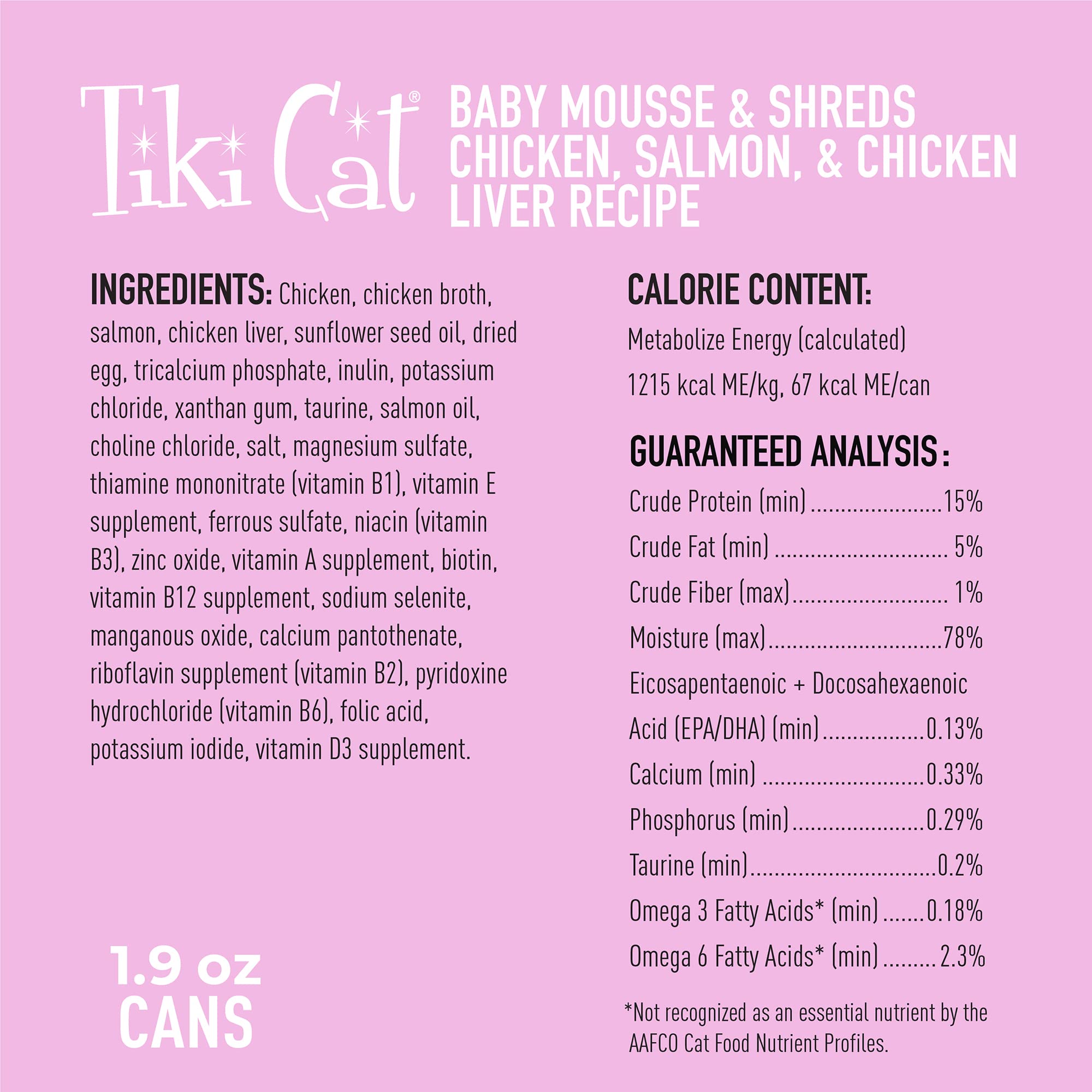 Tiki Cat Baby Mousse & Shreds Wet Cat Food - High-Protein Chicken, Salmon & Chicken Liver Recipe for Kittens 4+ Weeks - 1.9 oz Cans (Pack of 3) - Perfect for Weaning Kittens & Picky Eaters