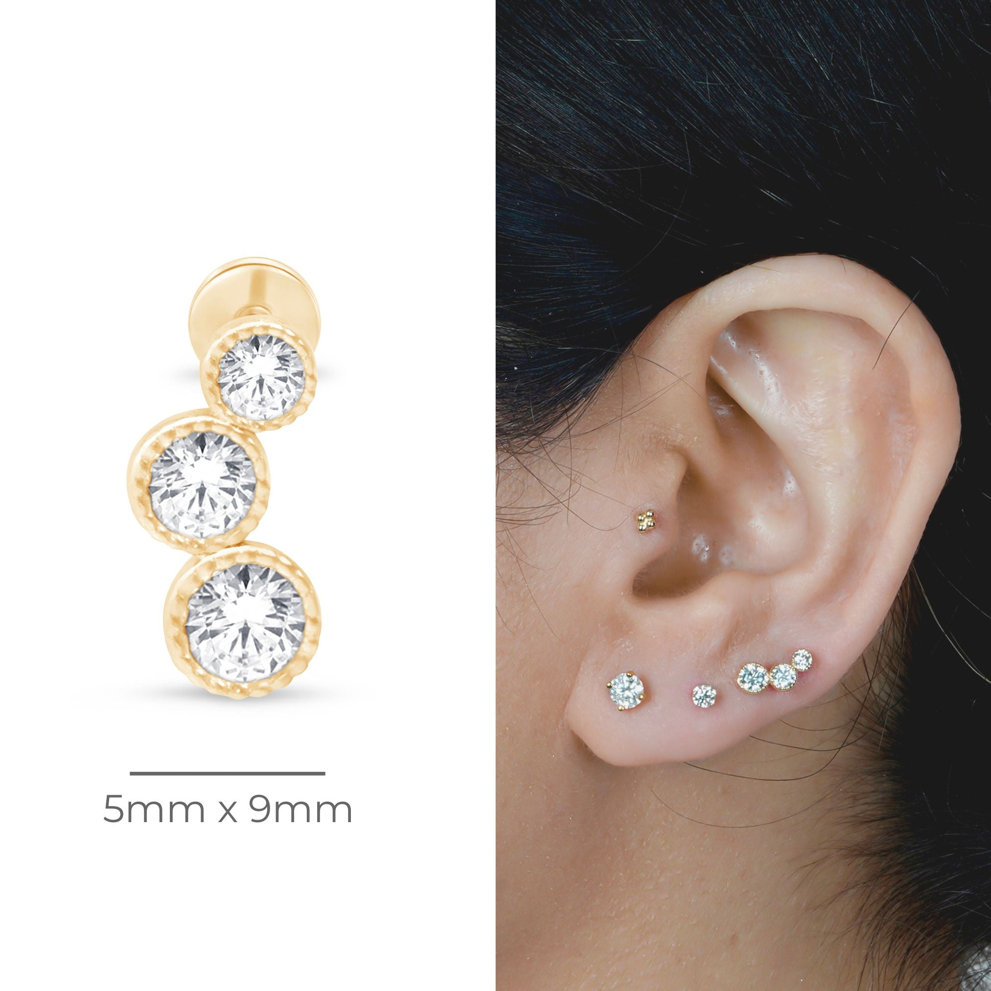 14K Yellow Gold Graduated Gemstone Flat Back Stud Earrings with Milgrain Detail - Perfect for Weddings, Parties & Everyday Elegance
