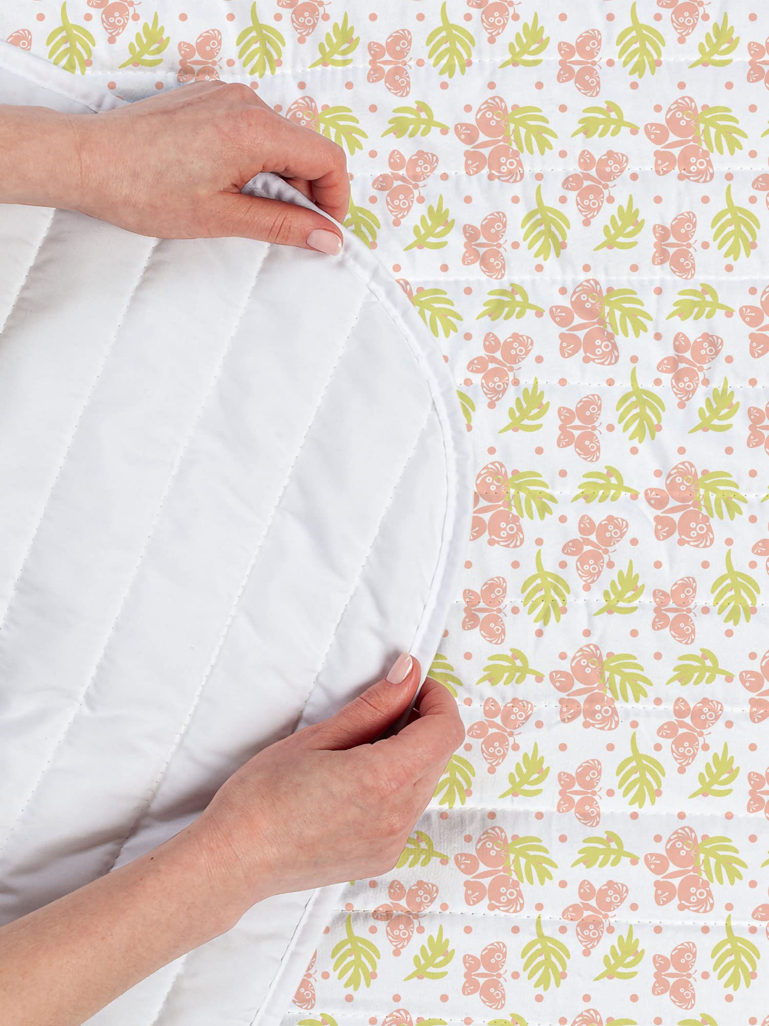 Ambesonne Blush Pink Microfiber Bedspread Set - Abstract Leafy Branches with Butterflies on Polka Dots Design, Soft Twin Size Bedding Set Includes Pillow Sham & Comforter in Blush Pale Green White | Perfect for Teen Girls' Room, Guest Bedroom or Bohemian Style Home Decor