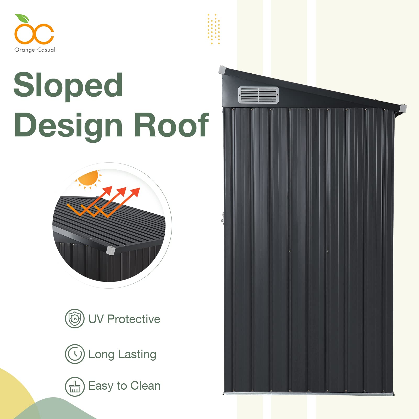 OC Orange-Casual 5x3 FT Outdoor Storage Shed - Heavy Duty Galvanized Steel Metal Garden Tool Shed with Lockable Door for Backyard, Patio & Lawn | Perfect for Storing Gardening Tools, Lawn Equipment & Seasonal Items (Black)