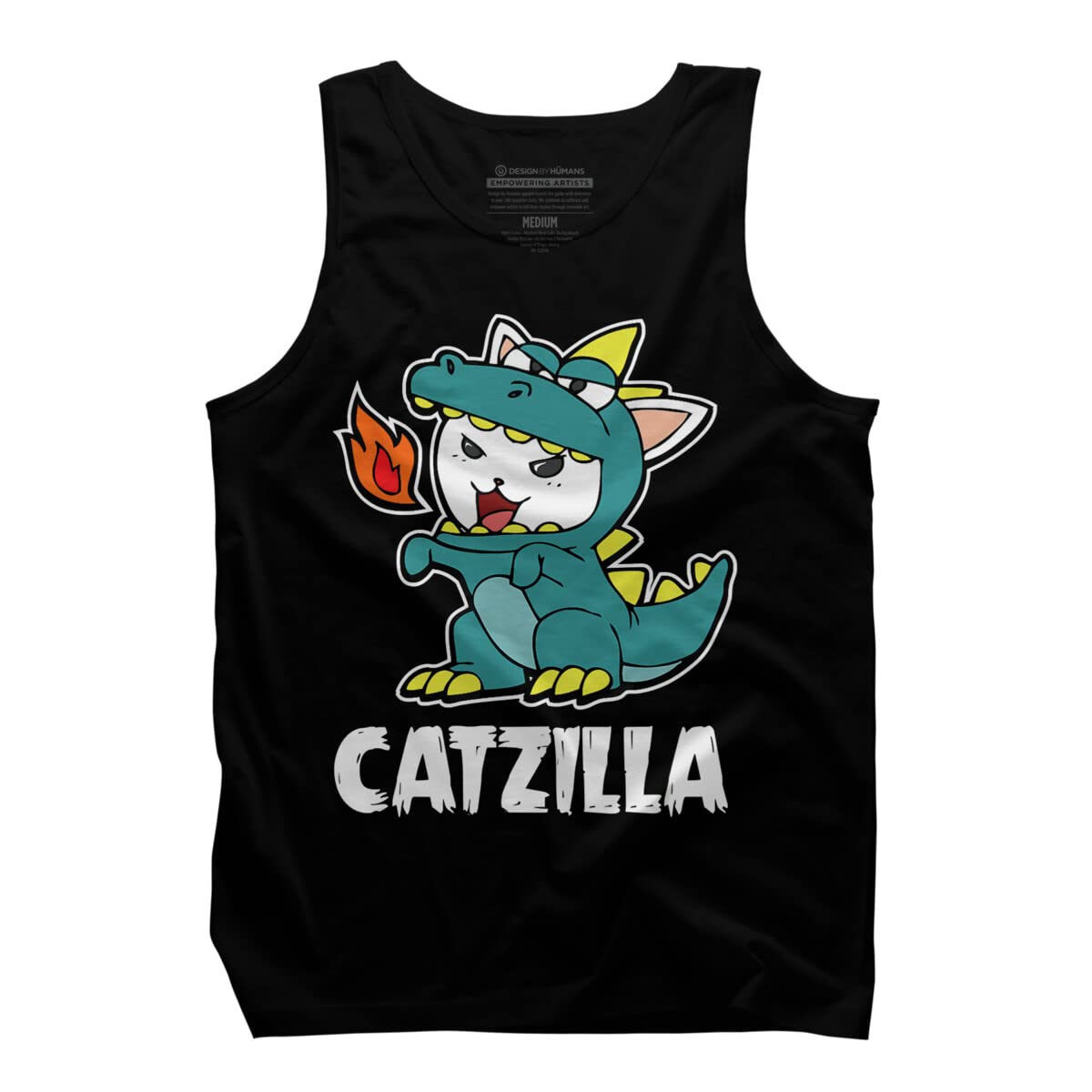 Design By Humans Men's Catzilla Dragon Monster Kitten Graphic Tank Top - Cool Cotton Tee for Casual Wear, Gaming & Anime Fans