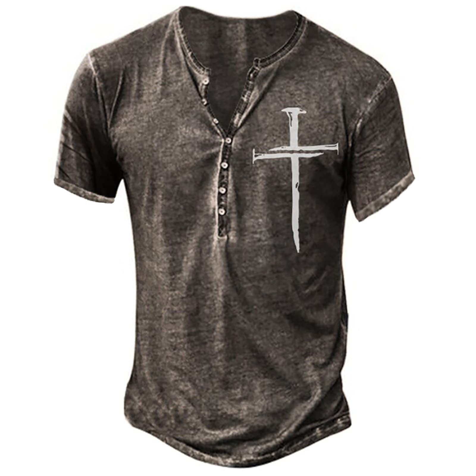 WENKOMG1 Men's Vintage Henley Shirt - Short Sleeve Casual V-Neck Tee for Spring & Summer | Outdoor Activities, Date Nights, Weekend Wear