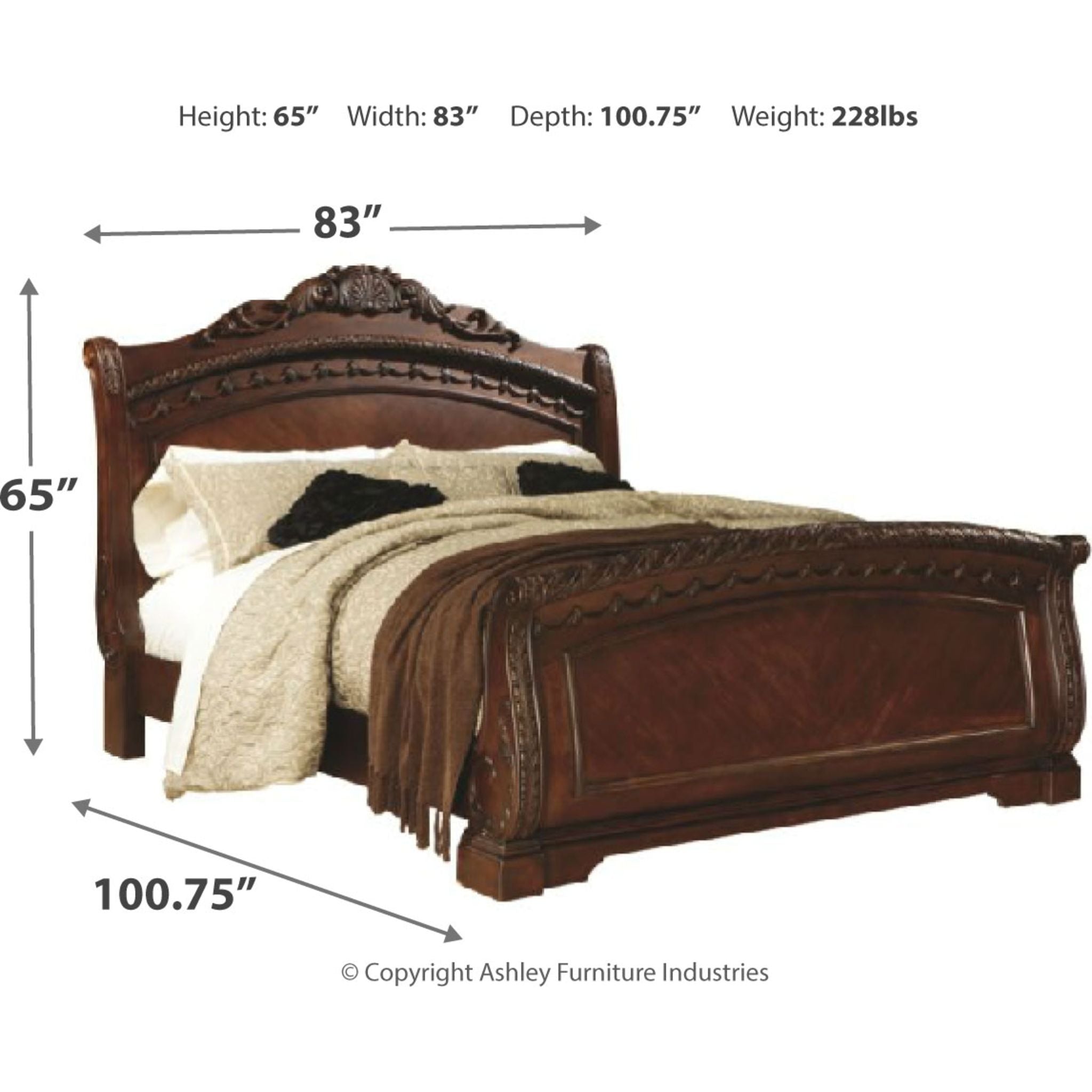 Ashley North Shore 3-Piece Sleigh Bed Set - Queen Size Wooden Bed Frame with Headboard & Footboard - Classic Elegant Bedroom Furniture for Master Bedroom & Guest Room