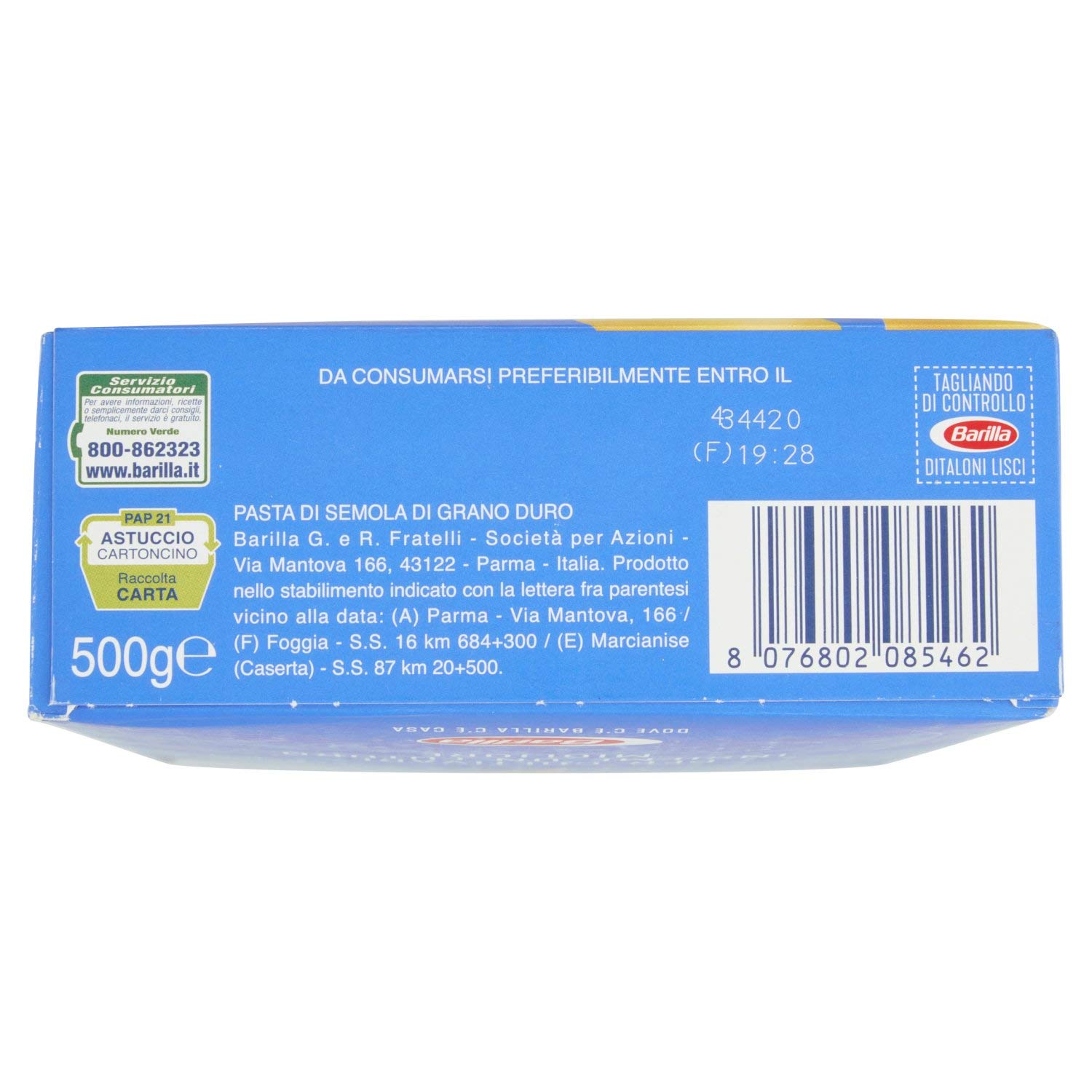Barilla Ditaloni Smooth Pasta No.6 - 500g (Pack of 6) | Italian Short Tube Pasta for Soups, Salads & Casseroles | Authentic Italian Cuisine