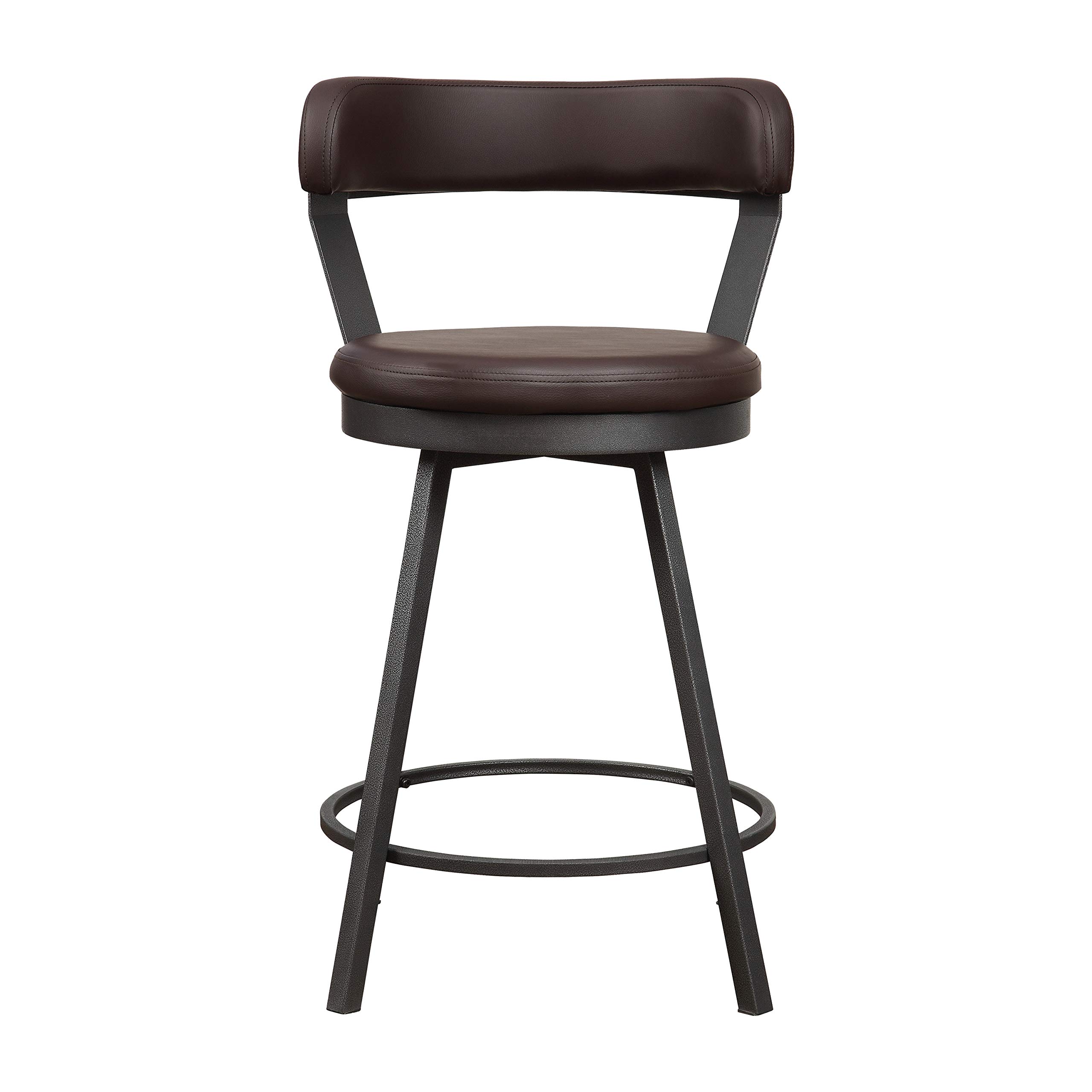 Lexicon Ruthie Swivel Counter Stool Set of 2 - 25.5 Inch Bar Height Stools with 360 Degree Rotation - Brown Upholstered Kitchen Island Stools for Breakfast Nook, Bar Counter & Home Decor