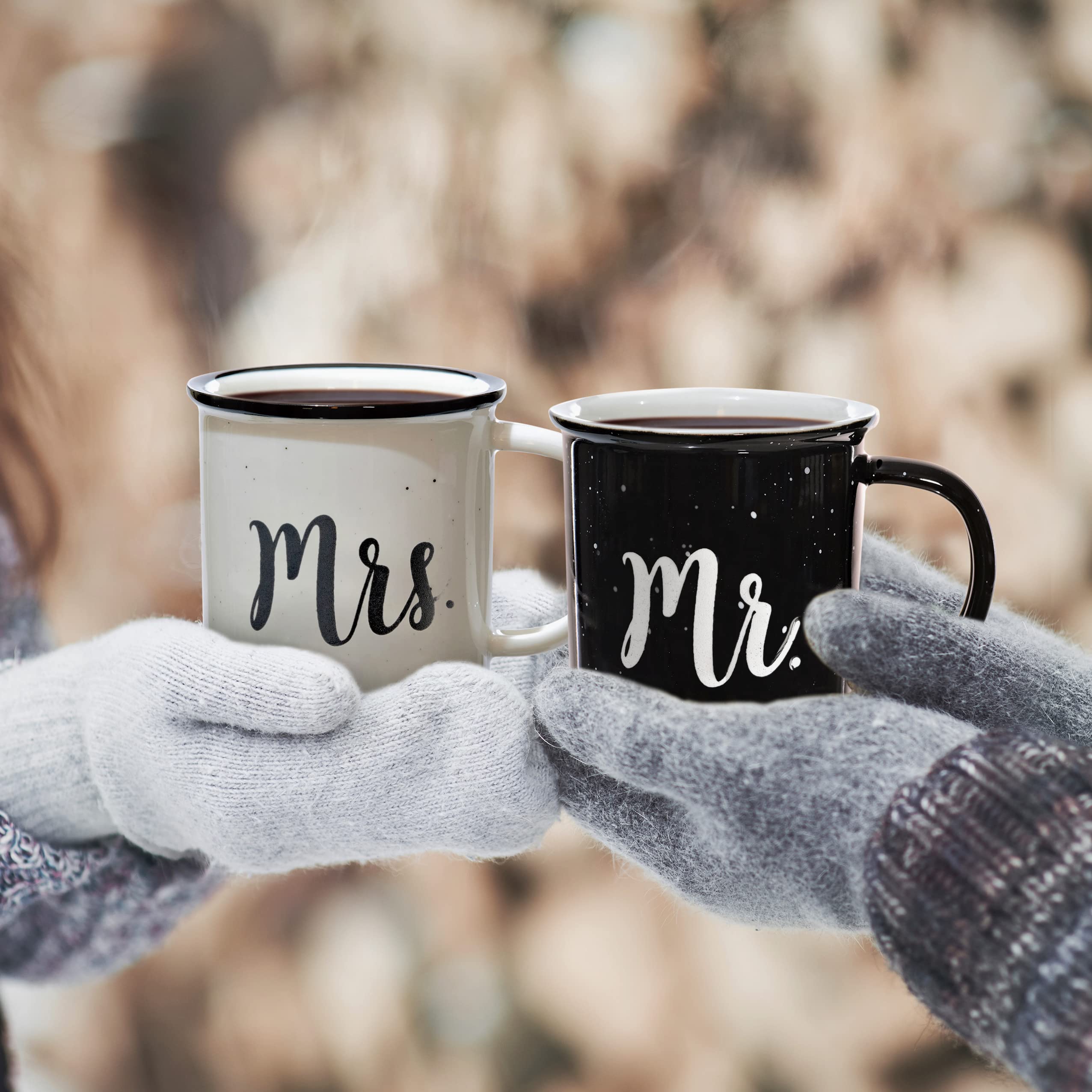 MAINEVENT Mr and Mrs Mugs Set - 11 Oz Ceramic Coffee Cups for Couples, Wedding Gift, Anniversary Present - Perfect for Morning Coffee, Romantic Dates & Couple Bonding Time