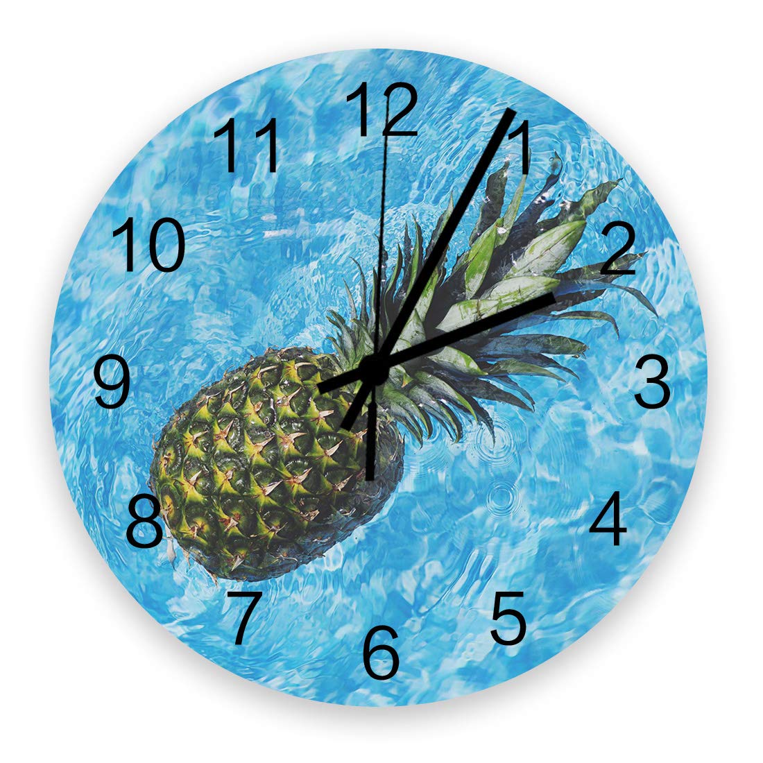 LBDecor 12-Inch Battery Operated Wall Clock - Tropical Pineapple Ocean Design, Silent Large Round Wood Wall Clock for Home Decor | Perfect for Living Room, Bathroom, Kitchen & Beach House Summer Decor