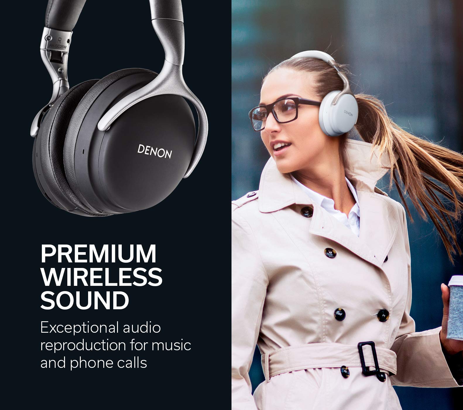 Denon AH-GC25W Premium Wireless Headphones with aptX Bluetooth - Hi-Res Audio, 30H Battery Life, Comfort Fit & Auto-Standby - Ideal for Travel, Work & Music Lovers (Black, AHGC25WBK)