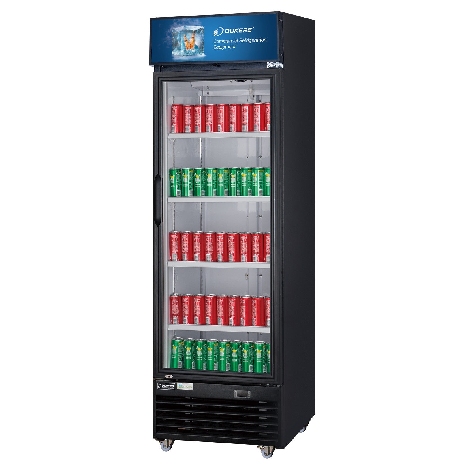 Dukers DSM 19R Commercial Single Glass Swing Door Merchandiser Refrigerator - 23.6 Cu.Ft Stainless Steel Display Fridge for Restaurants, Cafes, and Retail Stores
