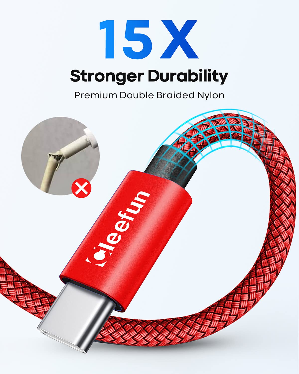 CLEEFUN 5-Pack 6ft USB A to USB C Fast Charging Cable - Braided Durable Charger Cord for iPhone 16/15 Pro Max, Samsung Galaxy S24/S23/S22/S21/S20 FE Ultra, Google Pixel - Perfect for Home, Office & Travel Charging