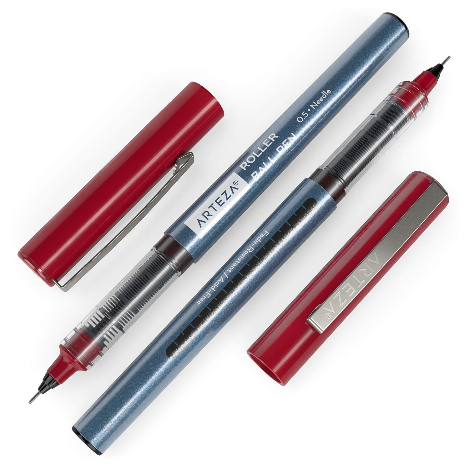 ARTEZA Fine Point Rollerball Pens - Set of 20 Red Liquid Ink Pens with 0.5mm Extra Fine Needle Tip for Precise Lines - Perfect for Journaling, Sketching & Note Taking