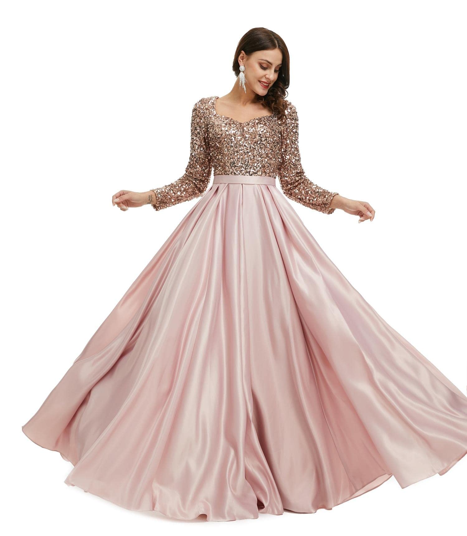 Engerla Sequined A-Line Long Sleeve Bridesmaid Dress for Women - Elegant Prom, Evening Party & Wedding Guest Gown | Perfect for Formal Events, Cocktail Parties & Special Occasions