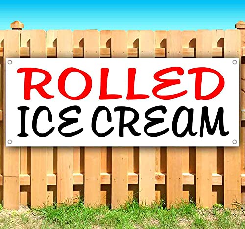 13 oz Heavy-Duty Vinyl Rolled Ice Cream Banner - Single-Sided with Metal Grommets | Durable Non-Fabric Sign for Ice Cream Shops, Food Trucks & Outdoor Events