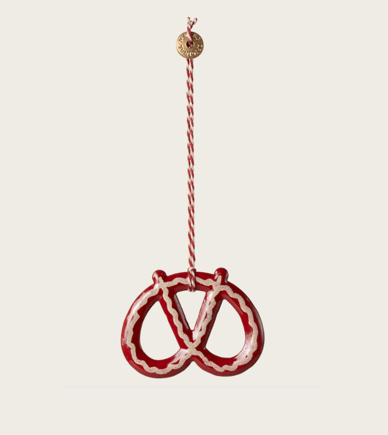 Maileg Red Pretzel Metal Ornament - Vintage Christmas Tree Decoration for Holiday Home Decor & Gift Giving