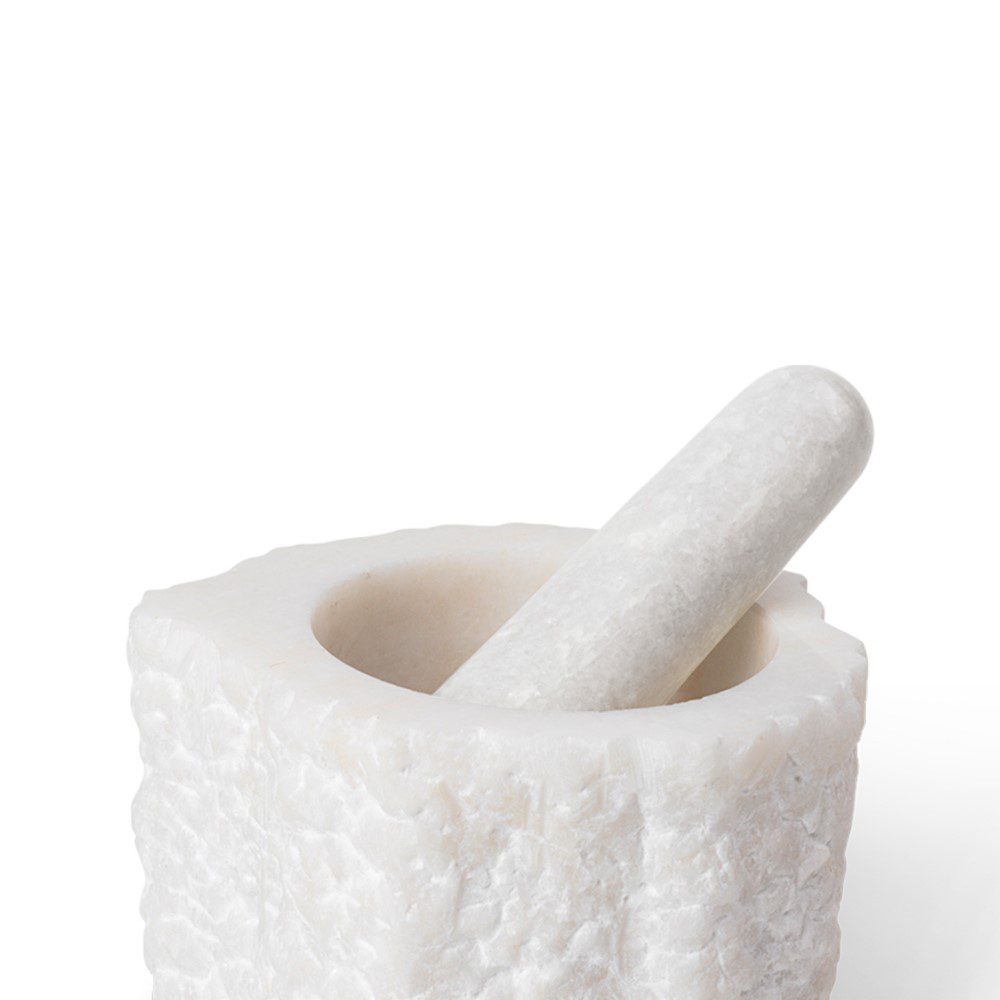 FERM LIVING Petra Quartz Mortar and Pestle Set - White - Perfect for Grinding Spices, Herbs & Making Fresh Pesto in Your Kitchen