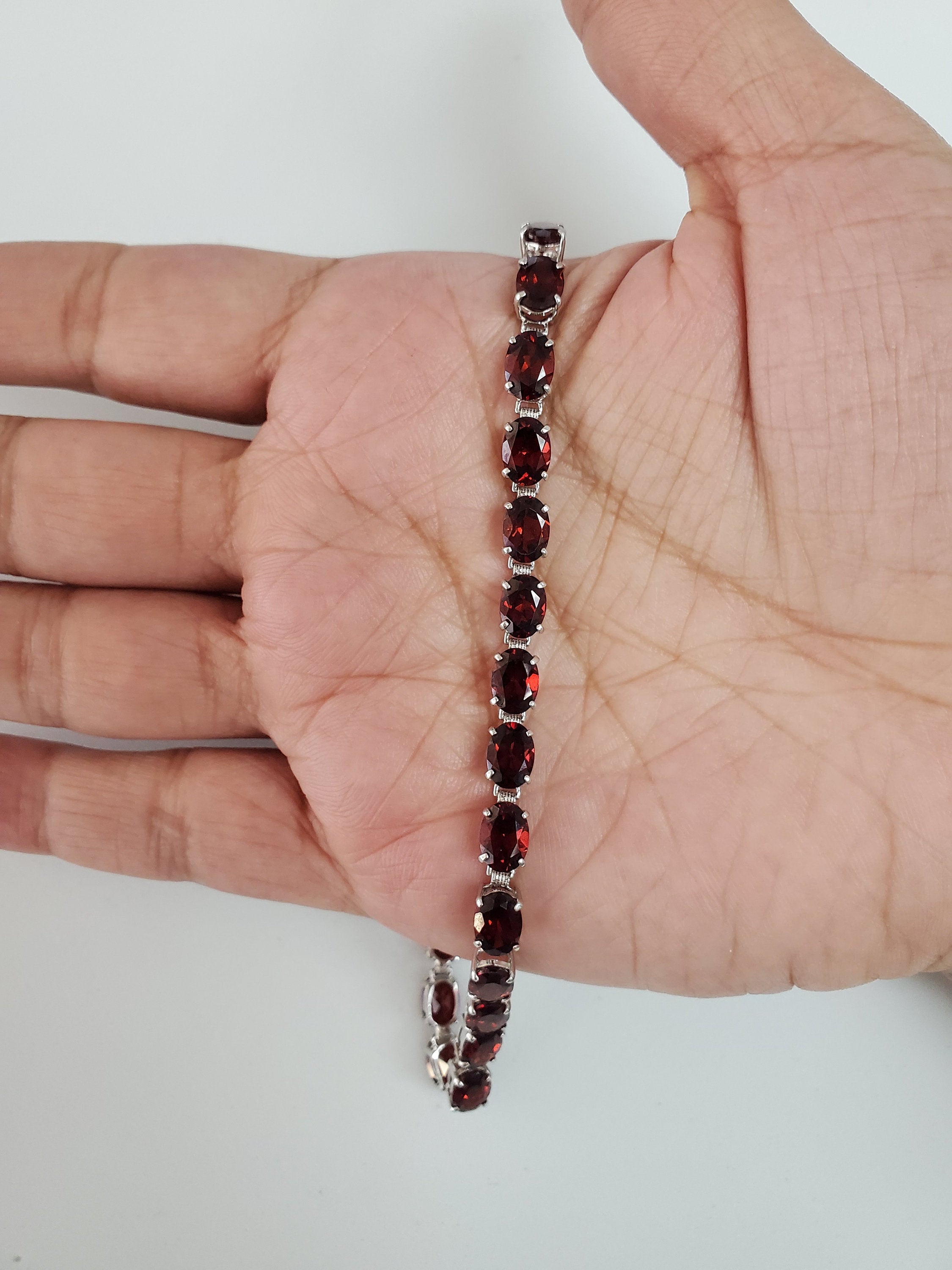 21.00cttw Oval Garnet Tennis Bracelet in 14k White or Yellow Gold - Elegant Jewelry for Weddings, Parties & Special Occasions