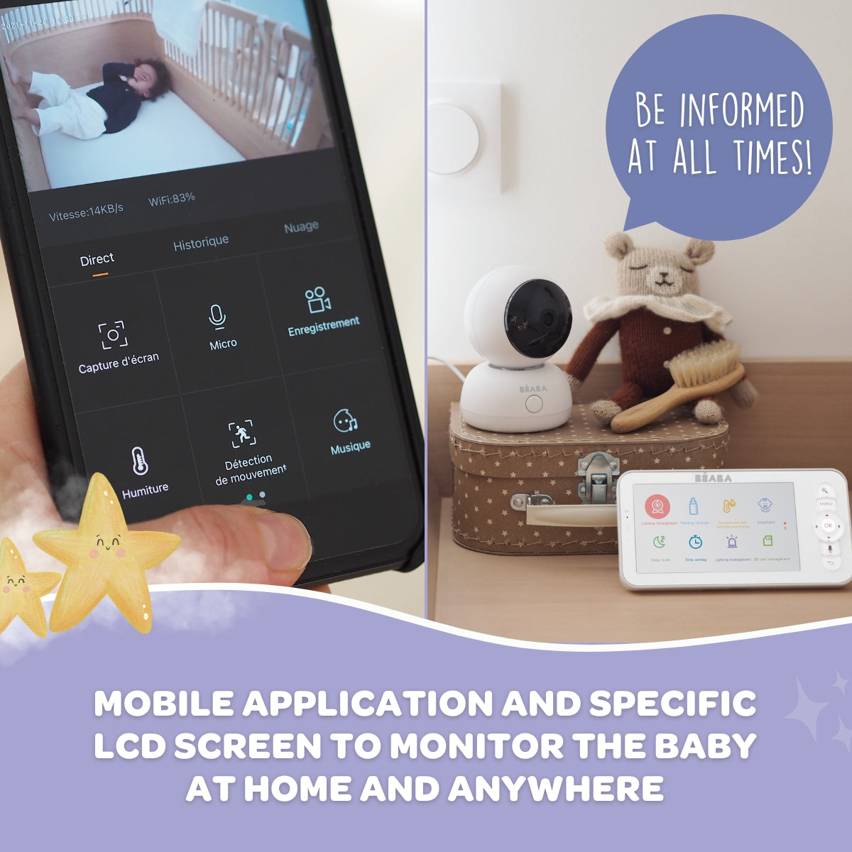 Beaba Zen Premium WiFi Baby Monitor with 5-Inch 720P HD Color Screen, Two-Way Audio & Night Vision - Ideal for Nursery, Bedroom, and Travel Use
