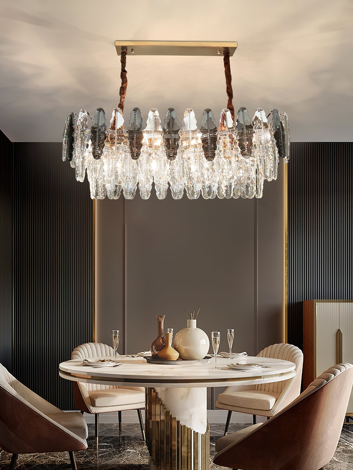 Elegant Leaf Crystal Chandelier - Modern Glass Ceiling Light Fixture for Dining Room, Living Room & Bedroom Decor