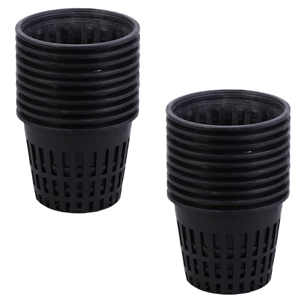 Wakauto 40 Pcs Black Plastic Orchid Planter Pots with Slotted Mesh Net Cups - Wide Lip Bucket Basket for Hydroponics, Gardening, and Indoor/Outdoor Plant Nursery (80X63mm) - Perfect for Orchids, Herbs, and Seed Starting