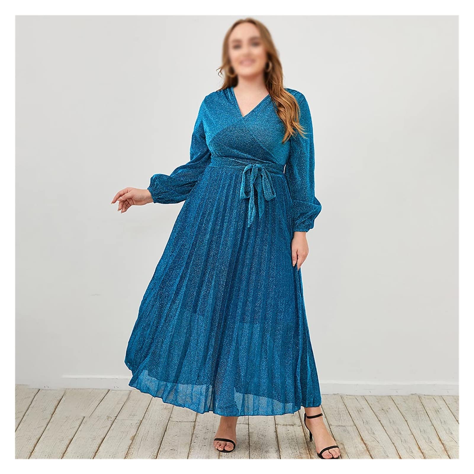 Plus Size Women's High Waist Pleated Dress for Spring & Autumn - XXL Party Wear | Elegant A-Line Formal Dress for Weddings, Office & Special Occasions