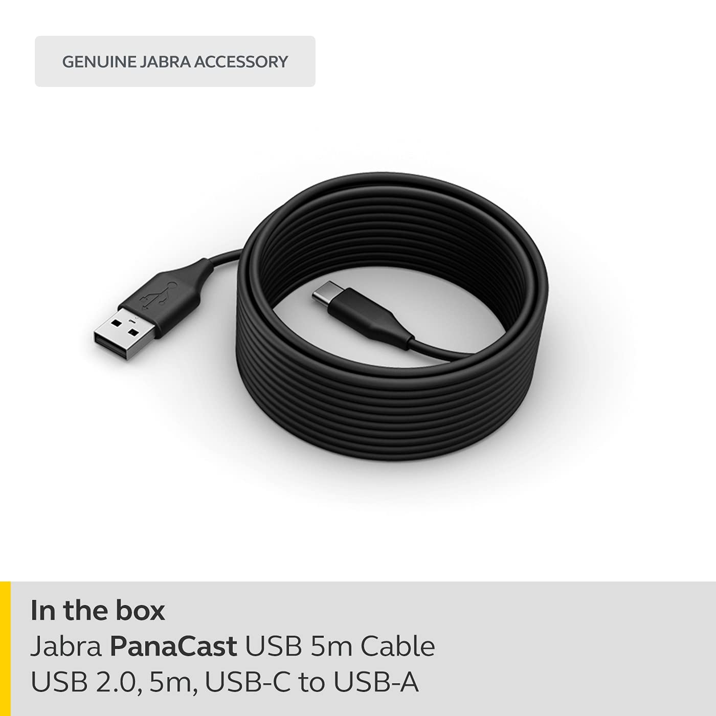 Jabra PanaCast 50 USB C to USB A Cable 5m (16.4ft) - High-Speed USB 2.0 Cable for Video Conferencing | Connect PanaCast 50 Video Bar to PC/Mac/Laptop | Plug & Play | Ideal for Home Office, Remote Work & Conference Rooms