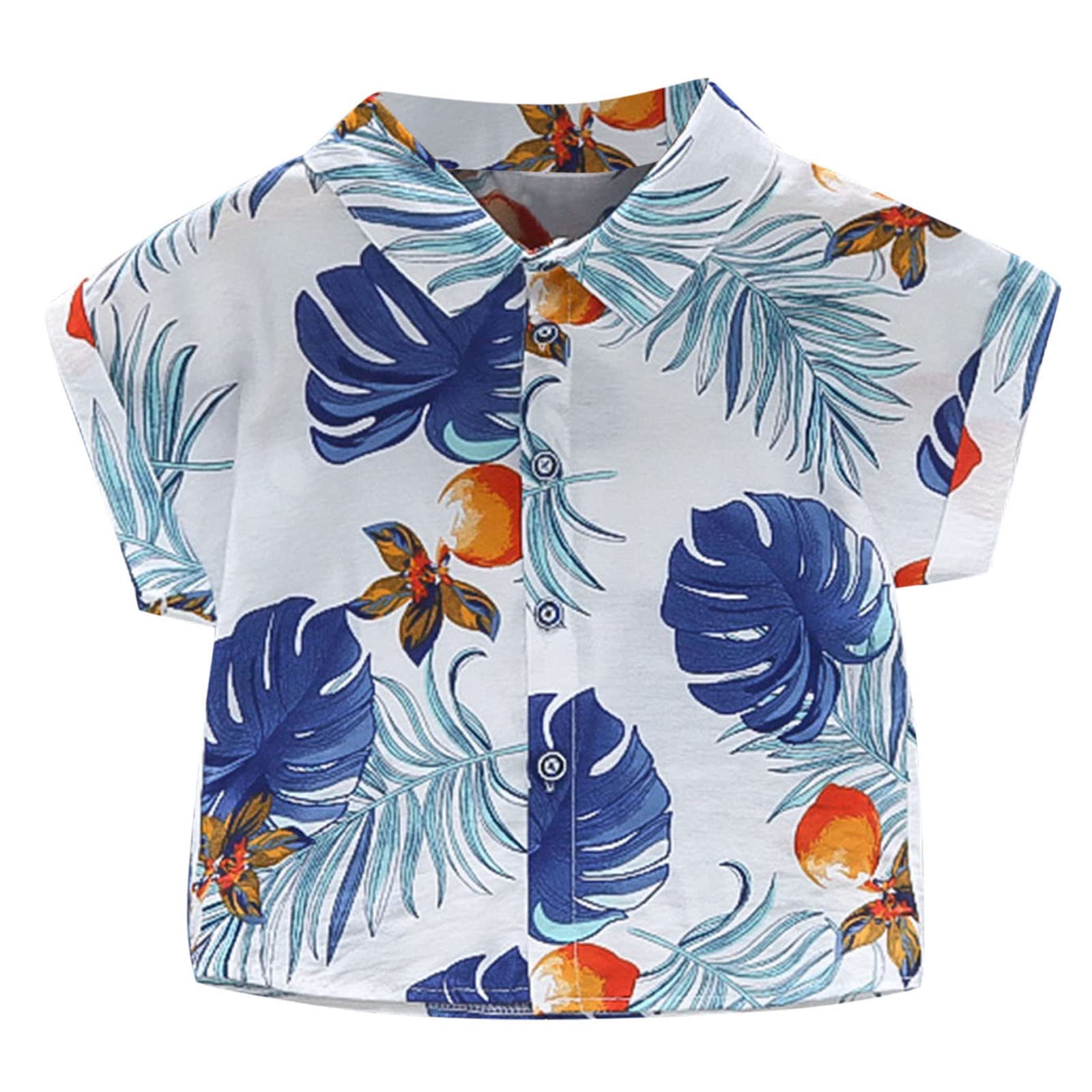 Button-Up Hawaiian Floral Short Sleeve T-Shirt for Baby Toddler & Kids - Summer Vacation Boys White Top (Bulk Pack) - Perfect for Beach Outings, Family Vacations & Tropical Theme Parties