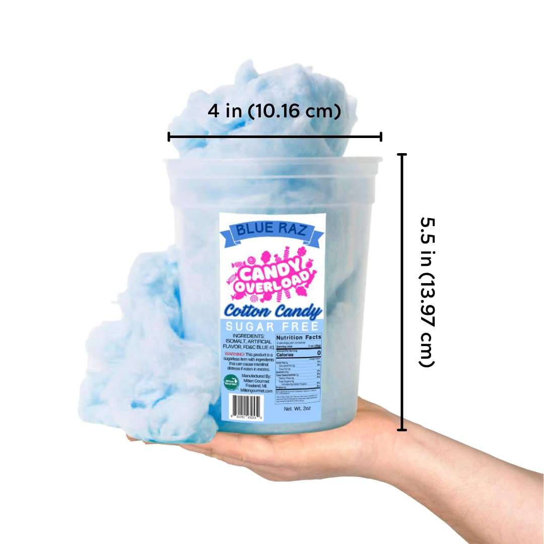 Sugar Free Cotton Candy - Blue Raspberry Flavor - Keto Friendly & Diabetic Safe Low Carb Snack - Perfect for Parties, Gifts, and Keto Diet Treats