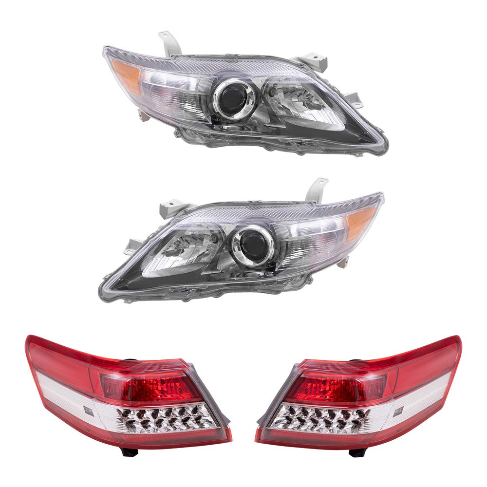 Smoked Lens Headlights & Quarter Mounted Tail Lights 4-Piece Set for 2010-2011 Toyota Camry SE (USA Built) - Replacement Driver & Passenger Side Lights for Enhanced Style and Visibility - Perfect for Night Driving and Car Customization