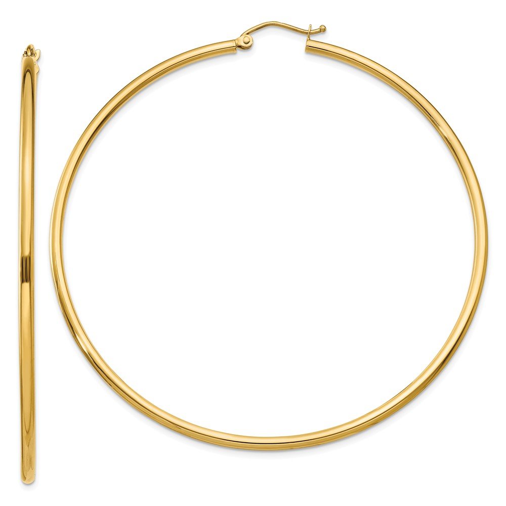14K Yellow Gold Lightweight Tube Hoop Earrings (63mm x 2mm) - Dainty Everyday Jewelry for Women, Perfect for Work, Date Night & Special Occasions