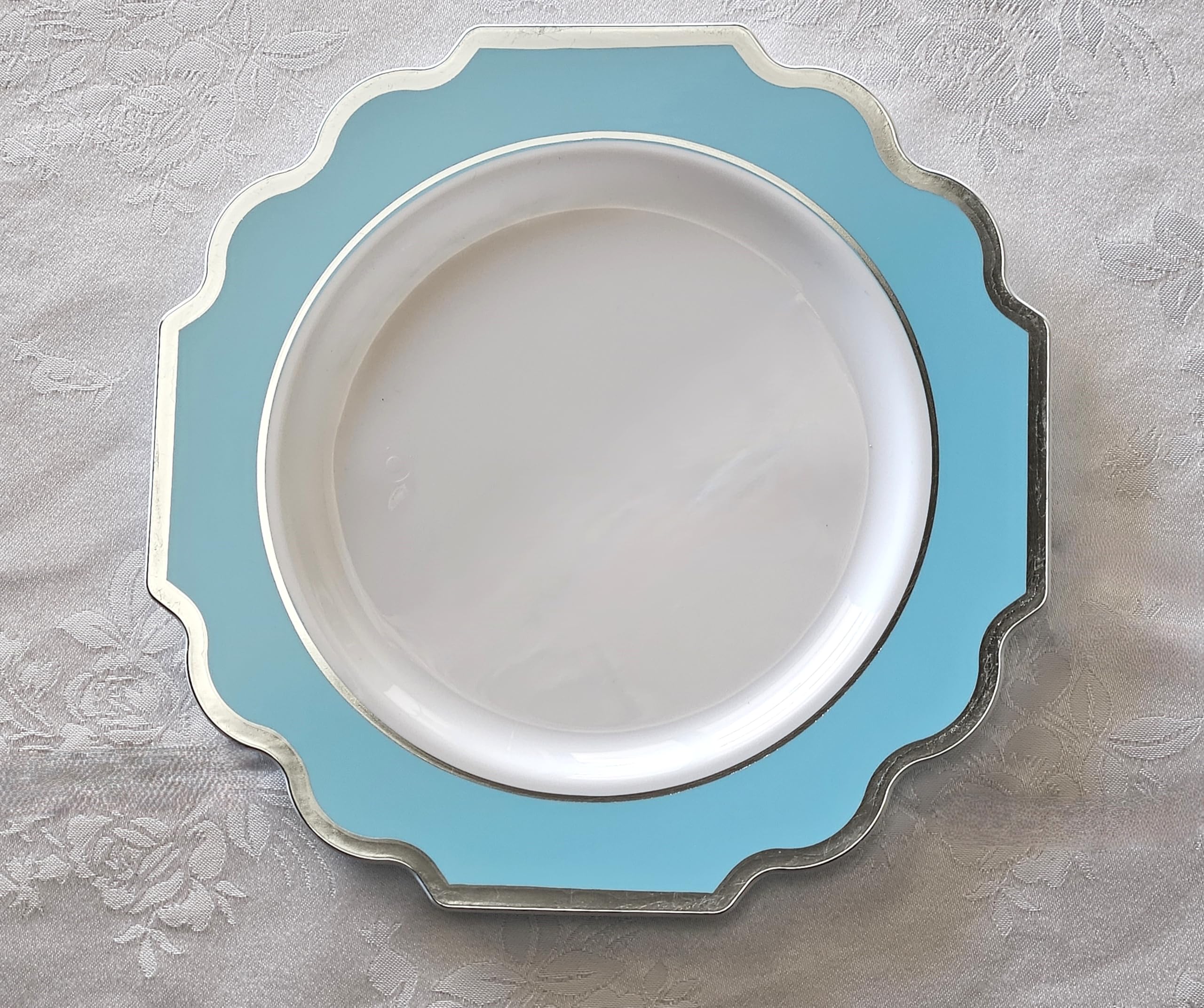 640-Piece Heavyweight Disposable Plastic Plate Set for 80 Guests - 10.5'' & 8'' Plates, Silverware, Cups & Napkins (Imperial Aqua & Silver) - Perfect for Weddings, Parties, Catering & Large Events