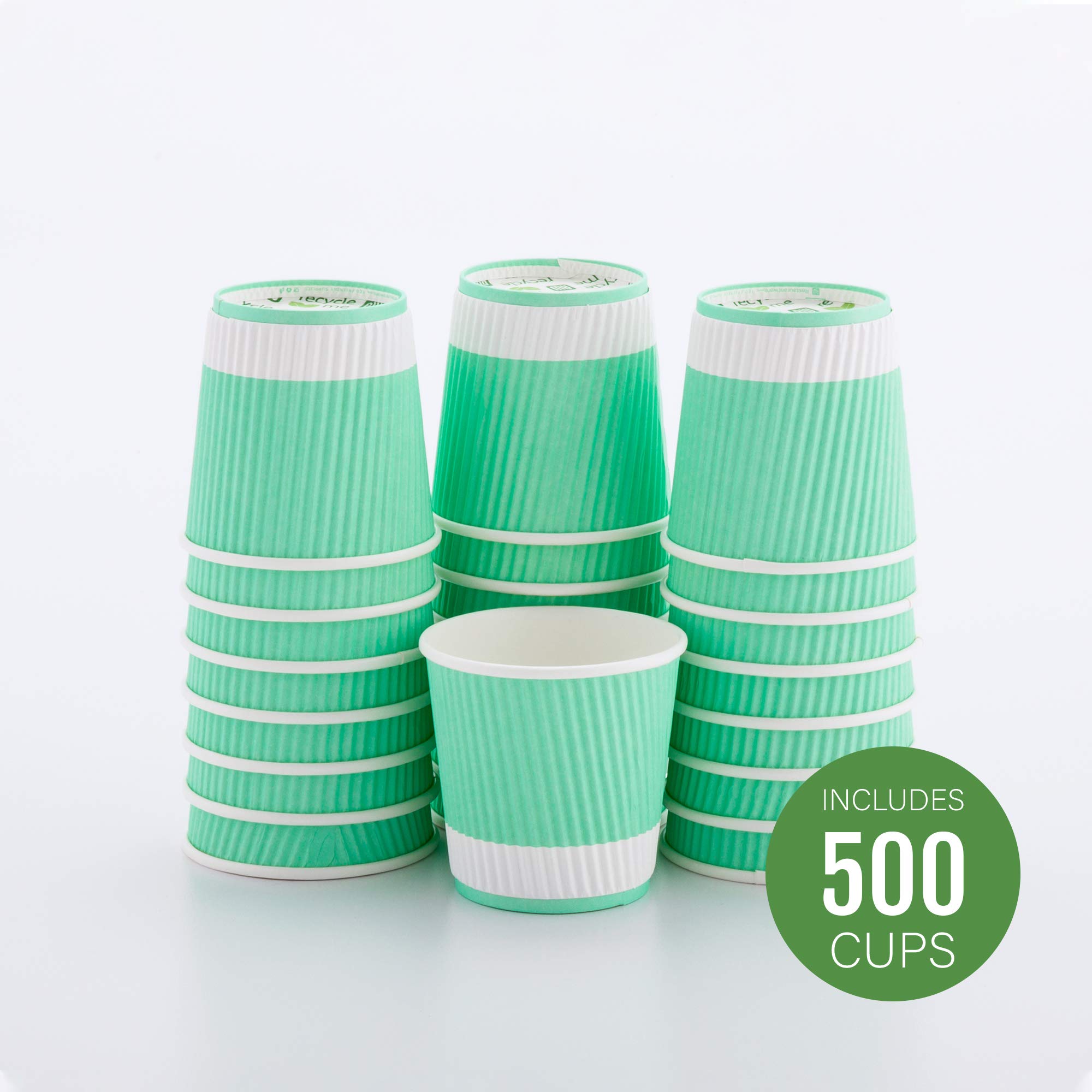 Restaurantware 4oz Ripple Insulated Coffee Cups - 500 Pack Double Wall Corrugated Paper Cups | Leakproof, Non-Slip, Recyclable Light Green Ribbed Design | Perfect for Coffee Shops, Offices & Catering Events (Lids Sold Separately)